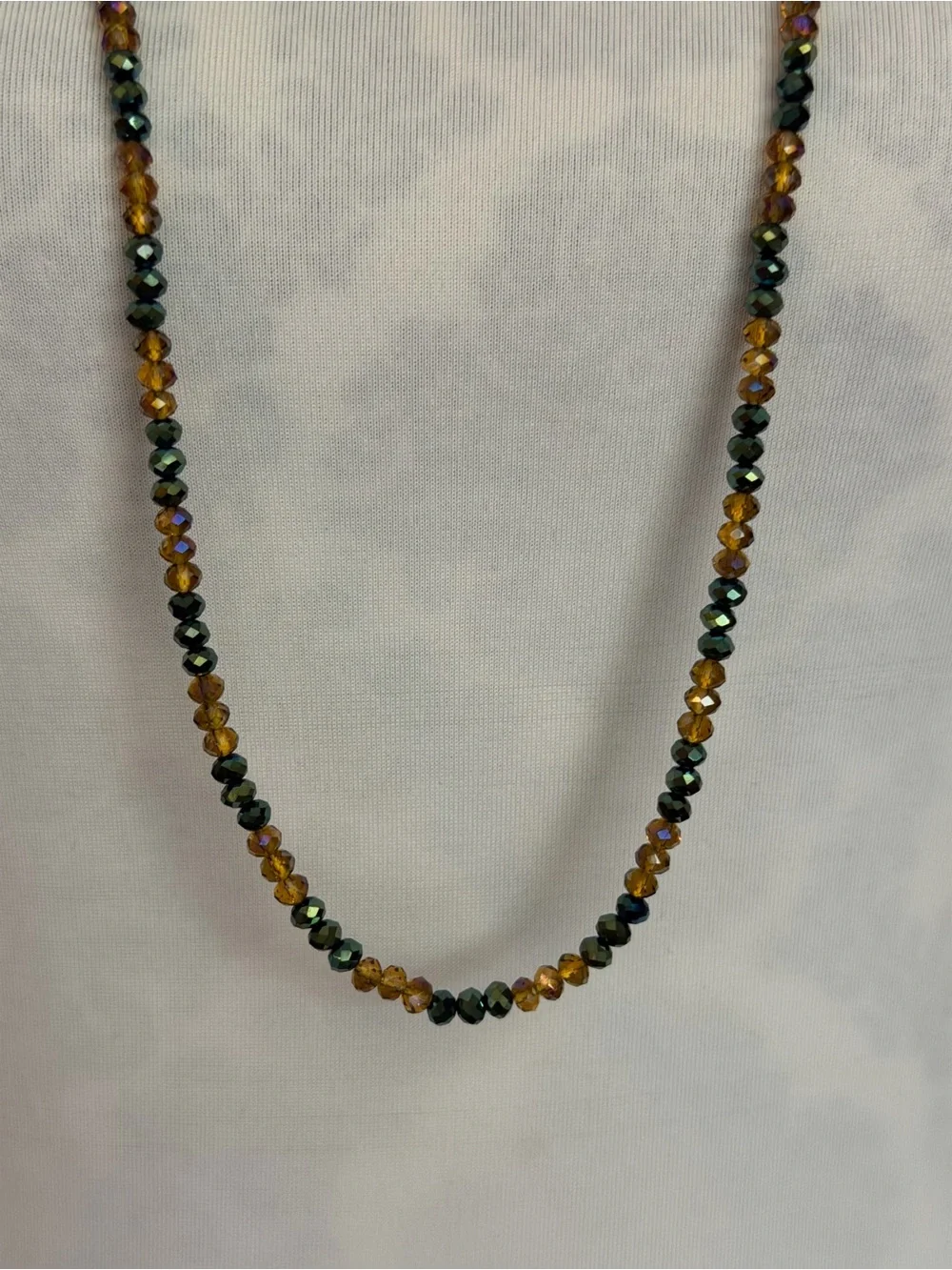 Long Gold Tone Beaded Necklace | Multicolor Faceted Crystal Station Necklace
